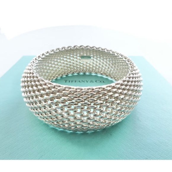 Tiffany Wide Somerset Bracelet Mesh Weave Flexible Bangle in Sterling Silver - Picture 1 of 5